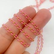 V244PKGP. Sterling Silver Gold Plated Pink Enamel Cable Link Chain